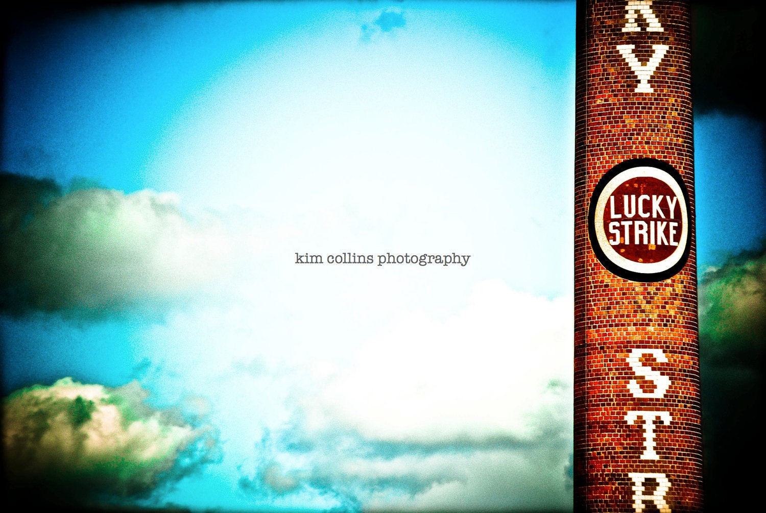 Lucky Strike Smokestack 2- Downtown Durham,North Carolina-American Tobacco-Blue-Clouds-Color-10x15-More Sizes Available-Fine Art Photography