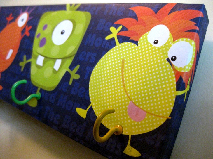 Jewelry Holder and Key Rack - "Monsters" Creatures Halloween Purple, Orange, Green, Yellow Silly Monsters Polka Dots, Stripes, Bed Monsters