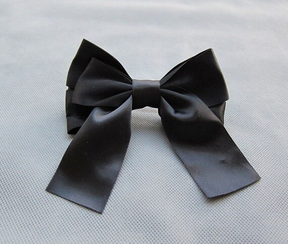 Big Classic Black Hair Bow Clip/Barrette - 4.5 inches/11.5cm - made with 1.5 inches/3.8cm Satin Ribbon
