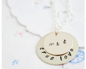 Couple Necklace - Personalized Jewelry - Sterling Silver - Hand Stamped - Handstamped Necklace - True Love Initials