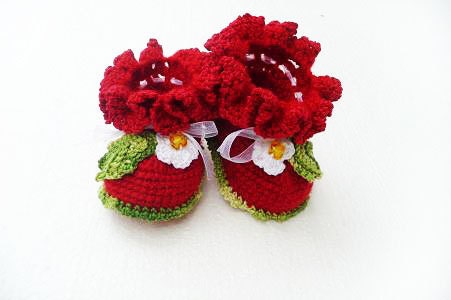 Baby Girl red  Baby Booties with strawberry decoration - baby shower gift