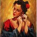 Gypsy Woman With Flower Oil Painting on Canvas Reproduction by Anastassia Art