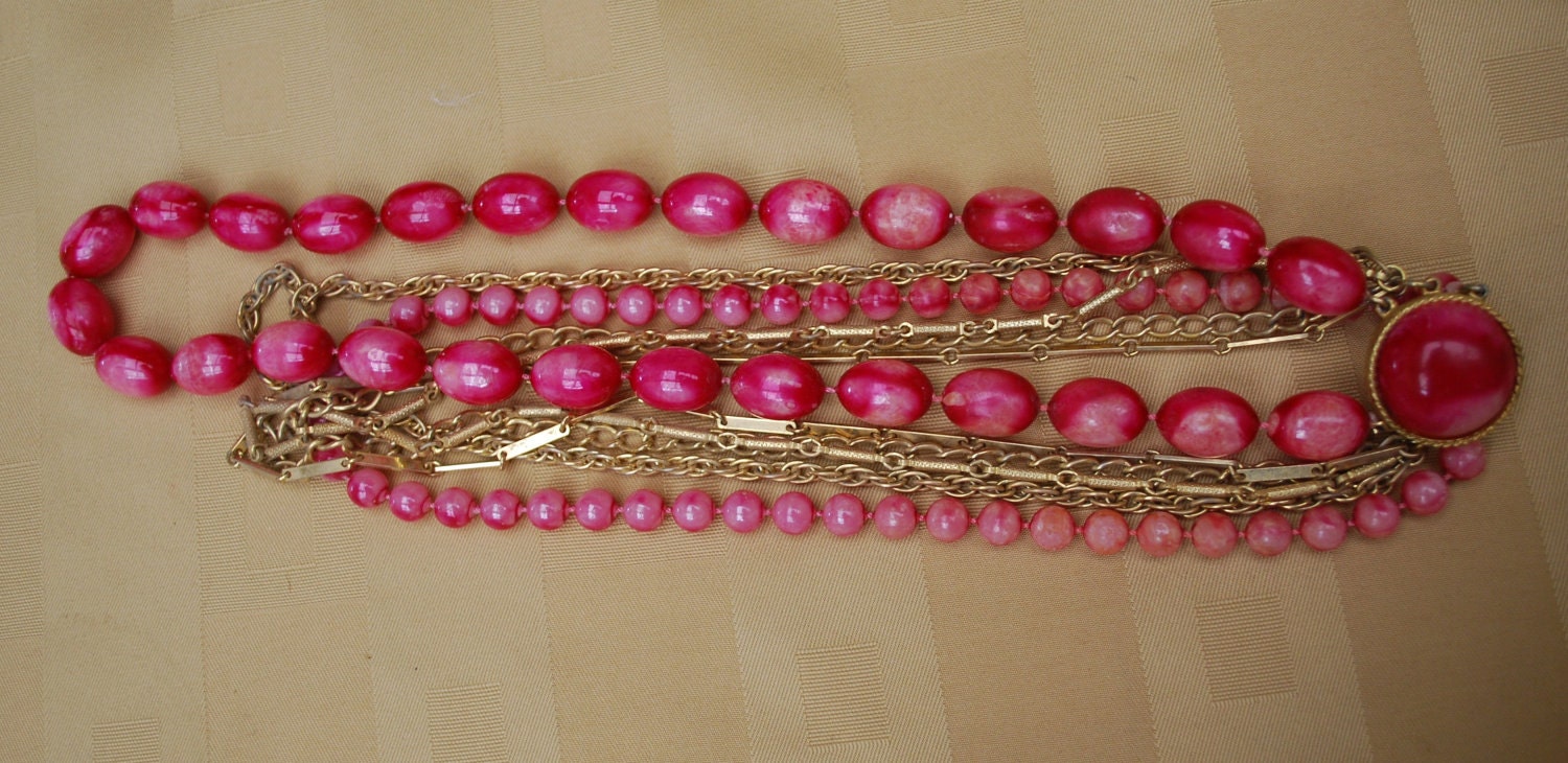 Vintage Multi strand Bead and Gold chain necklace