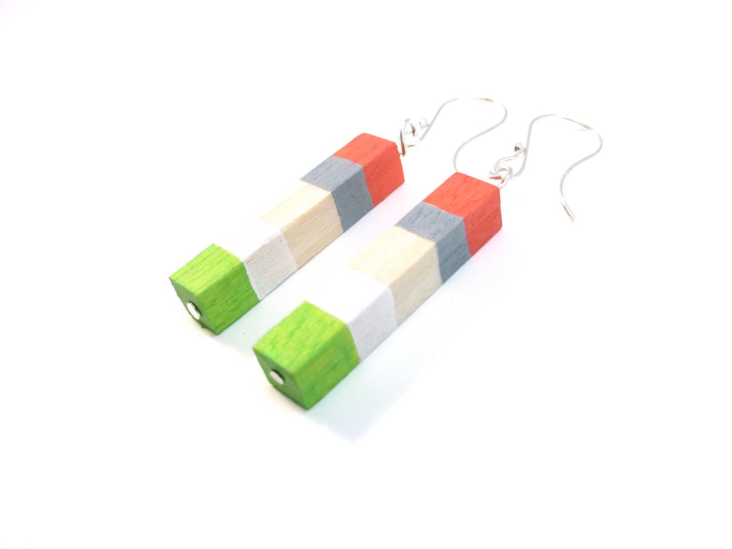 WOOD JEWELRY WOOD Earrings Totem Color Blocks Abstract Painting Modern Folk Art