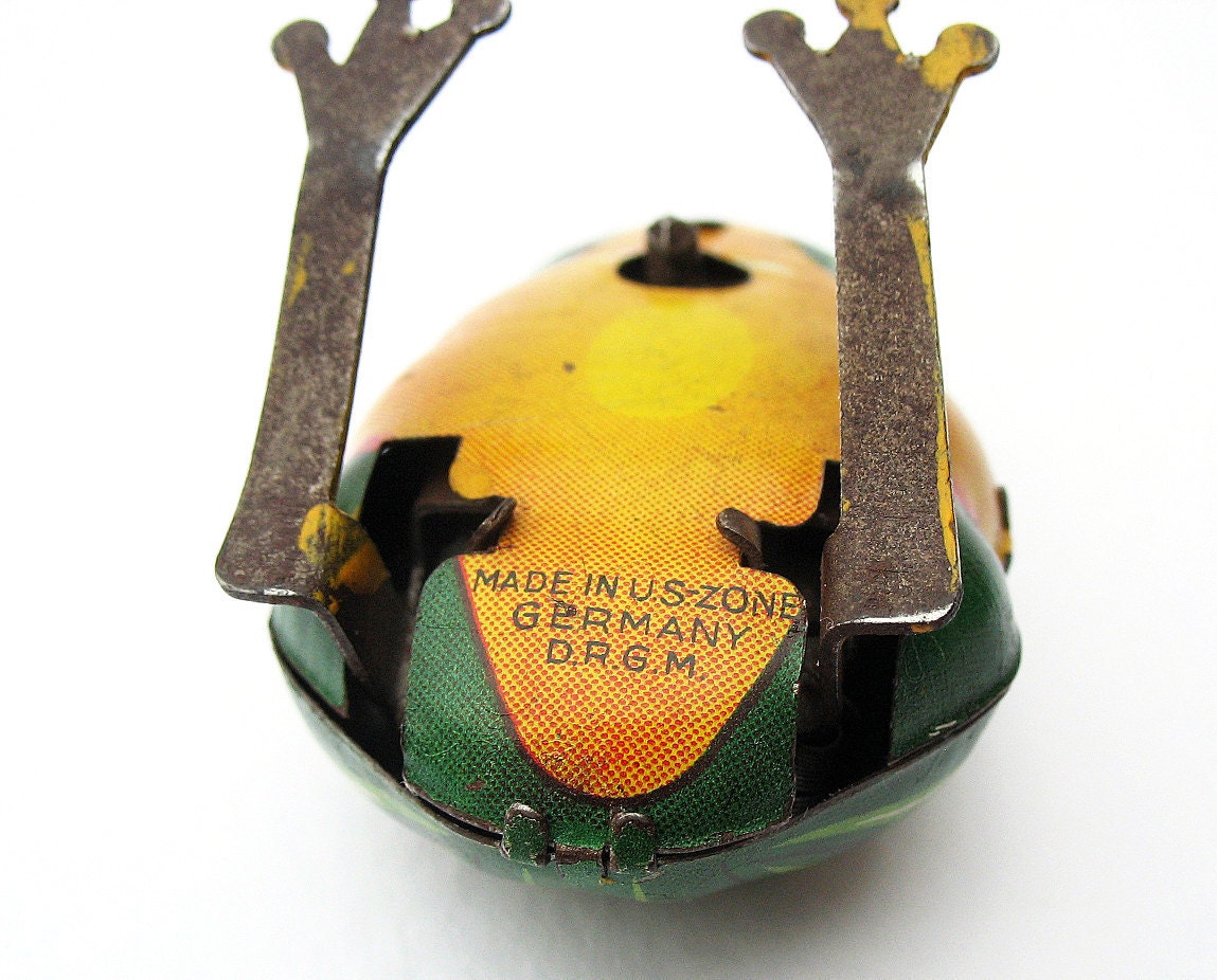 Vintage German Tin Frog, Wind Up Toy, 1940s Made in US Zone Germany