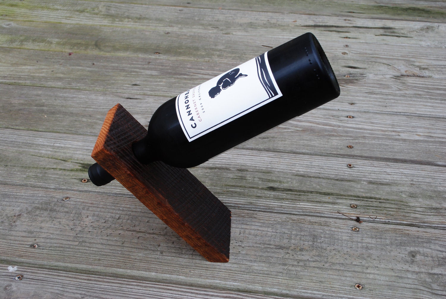Wine Bottle Stand, Balancing, Reclaimed Oak Barn Wood
