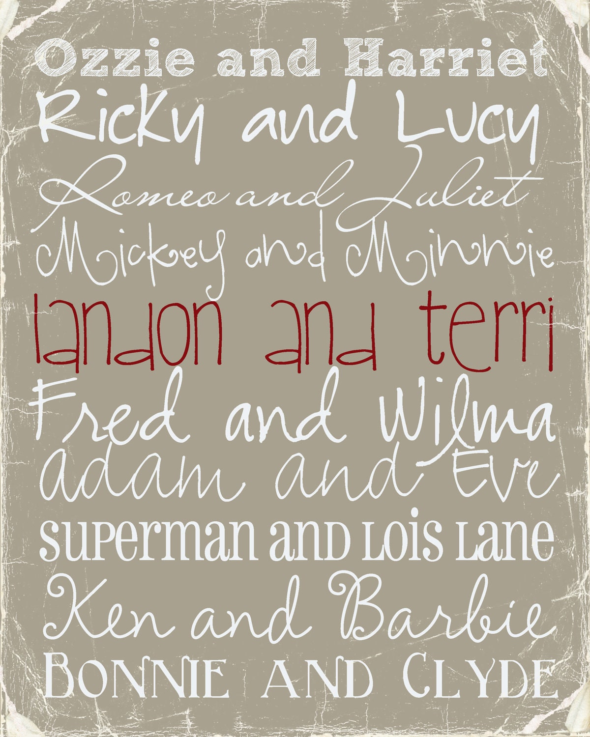 Famous Couples Digital Art Custom Printable, No. 41