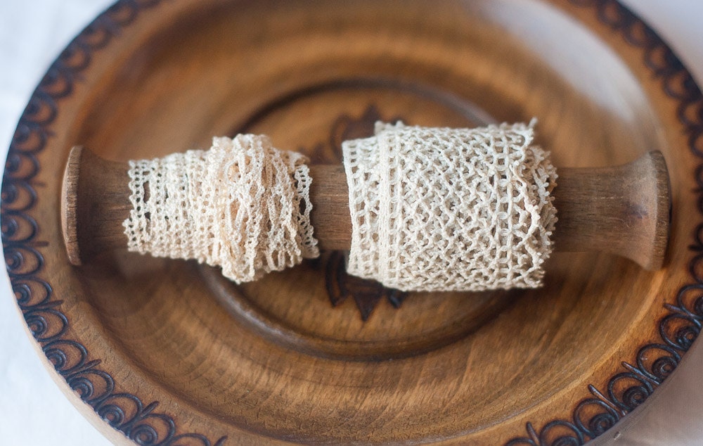 Set of Two Vintage French Trims- Cotton - 2 Yards Total - Cream Sewing Crafts Scrapbooking