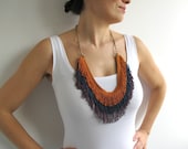 Fringe Necklace in Orange, Blue, Purple colors with Brass Chain
