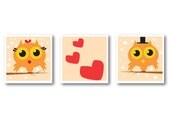 Love Birds Owl Art Print Poster Peach Heart 3 Piece FREE SHIPPING