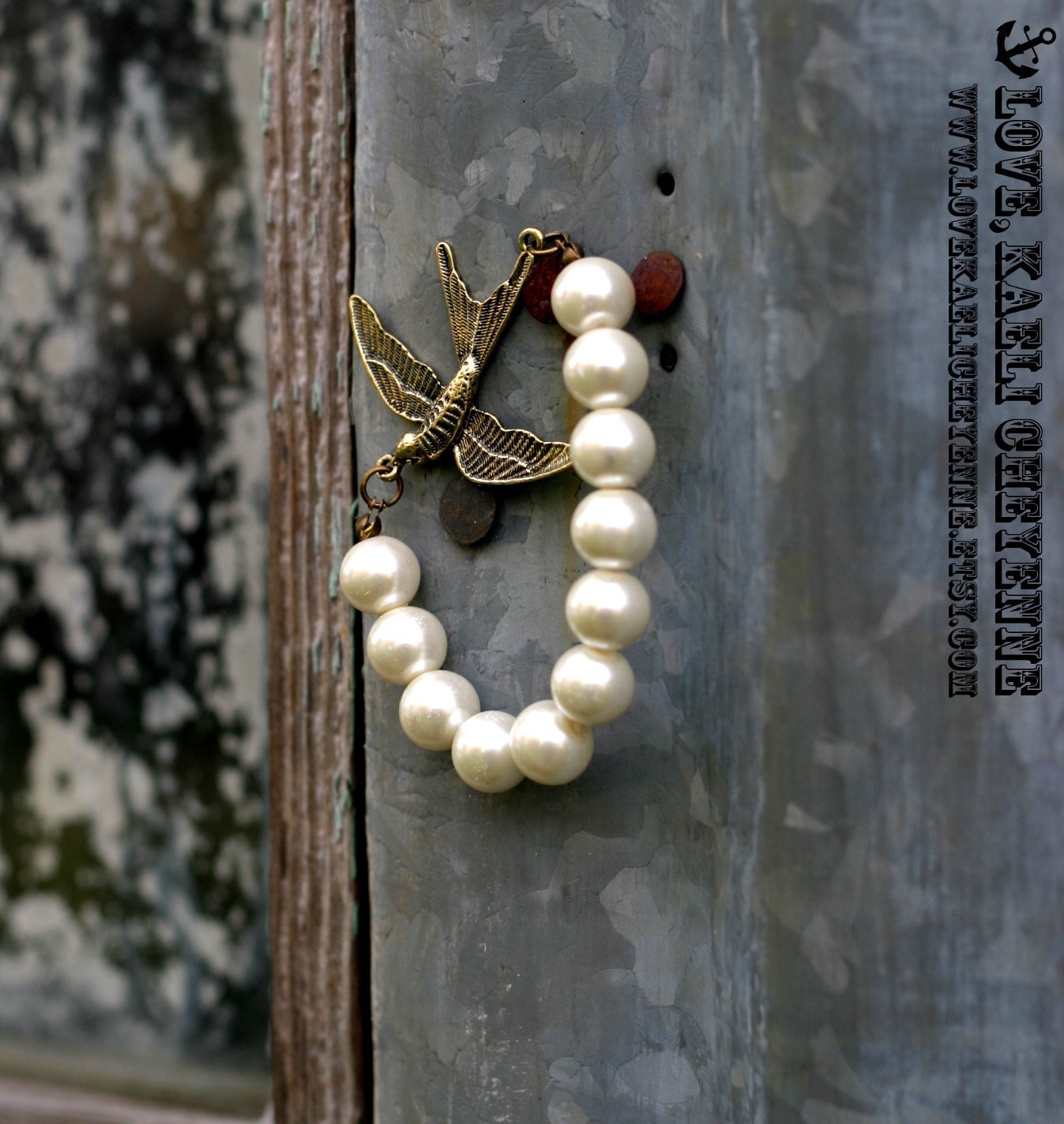 Rustic Tattoo Inspired Pearl Sparrow Bracelet