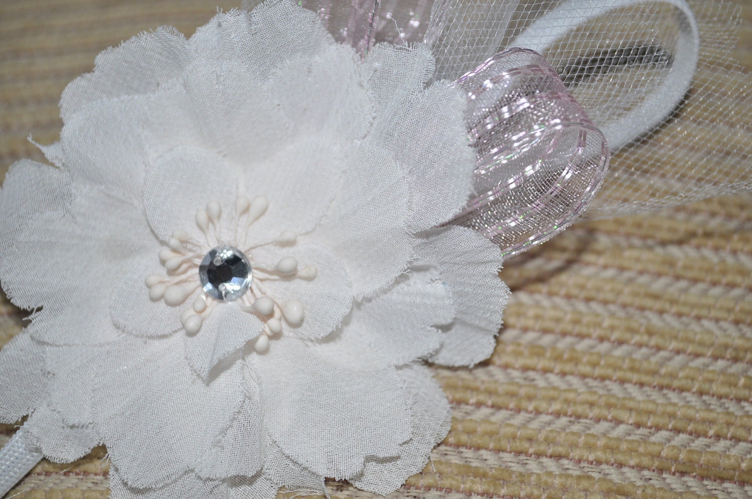 Baby Headband - Vintage Inspired - Newborn Headband - Infant Headbands - White Flower on Skinny Elastic Headband