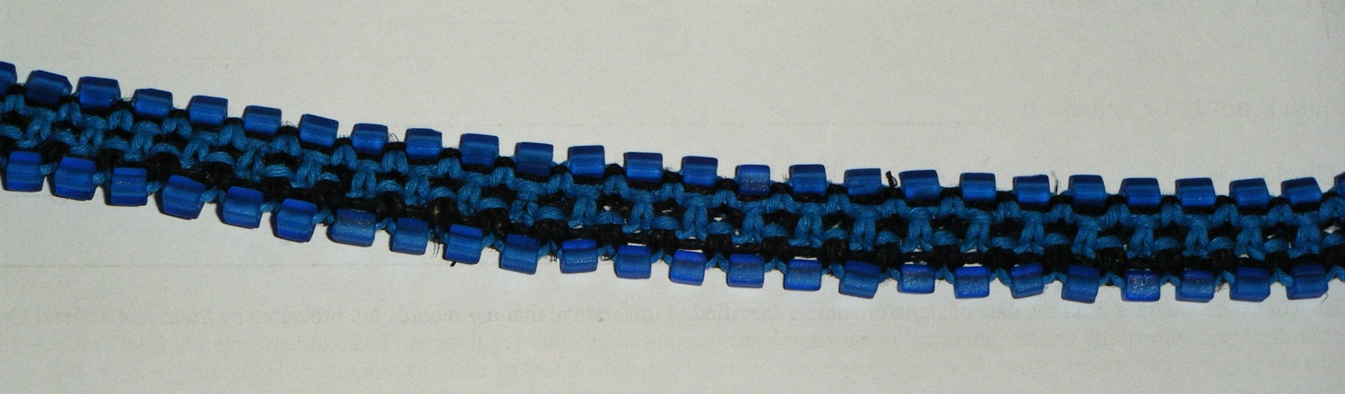 Black and blue interwoven organic hemp choker with frosted glass ocean blue  beads- LAST CHANCE