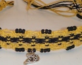 12 strand Goldenrod and black Organic hemp choker with black glass and Koi pendant- LAST CHANCE