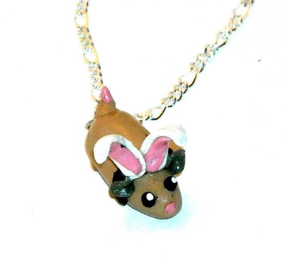 Easter Bunny Jewelry, Necklace, Hamster, Polymer Clay Charm, Rabbit, Pendant, Accessory, Kawaii, Handmade, Silver Plated Adjustable Chain