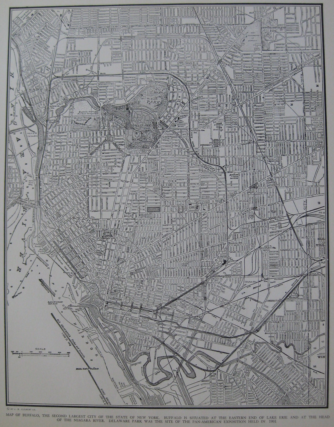 BUFFALO New York MAP 1938 Vintage City Map With Named Streets 1930s