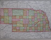 1908 Vintage NEBRASKA State Map Beautiful COLOR Very Nice Antique Map