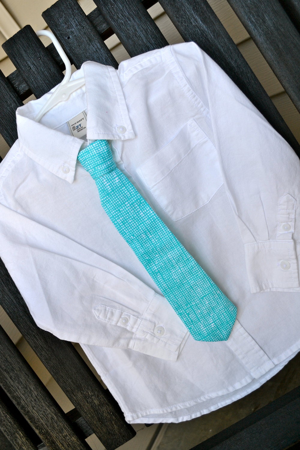 Turquoise/Aqua & White Crosshatch Print Adjustable Baby / Toddler / Child Tie