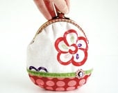 Flower Change Purse, Red Coin Purse, Vintage Modern Purse