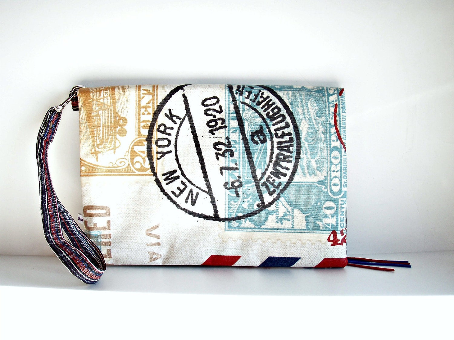 Stamp Marks Zipper Pouch, Airmail Stamps Pouch, Laminated Pouch