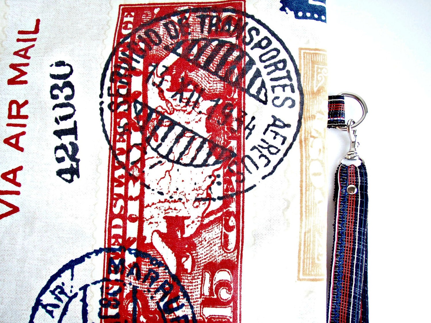 Stamp Marks Zipper Pouch, Airmail Stamps Pouch, Laminated Pouch