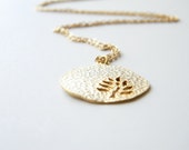 Gold Necklace - Leaf Necklace - Long Necklace - 24" - Matte Gold Chain with Gold Leaf Pendant - ByLolaB