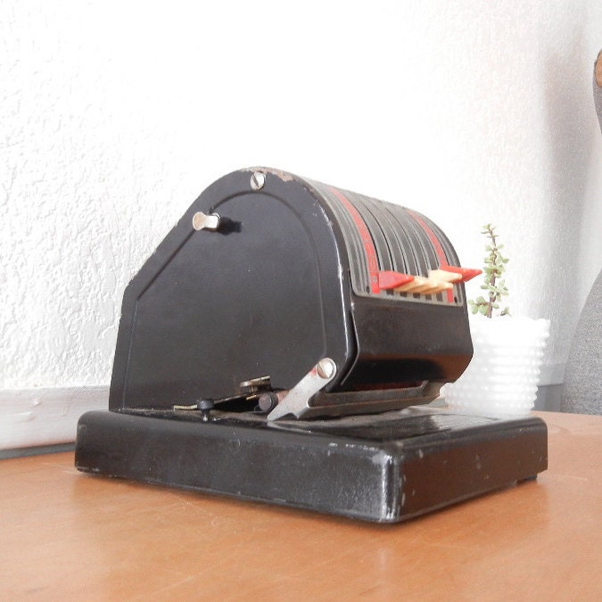 1940s Paymaster Checkwriter, Black Metal Base and Bakelite Knobs, Works