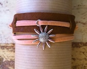 SUN KISSED /  leather wrap bracelet with flower charm