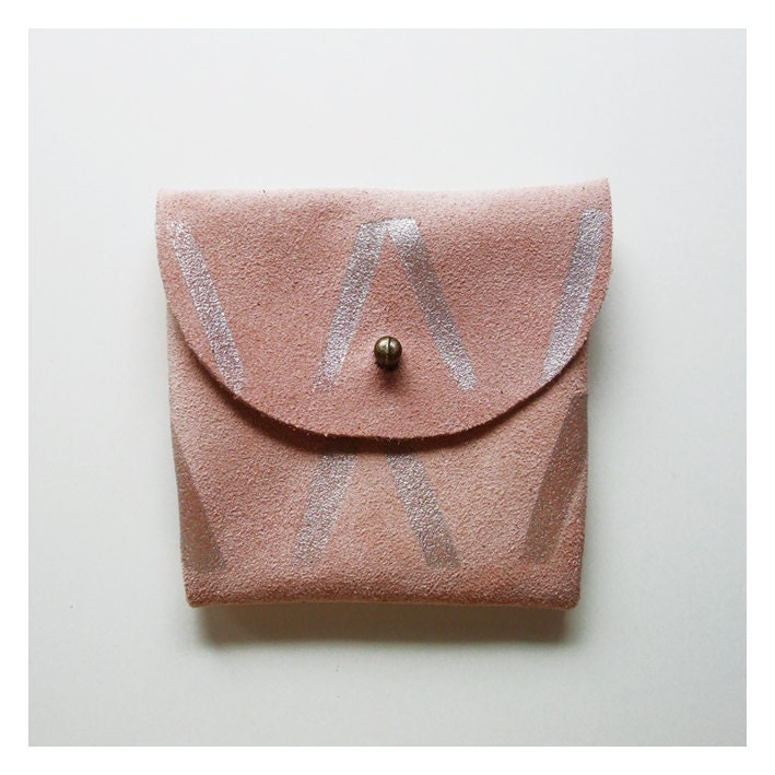 COIN PURSE // pink suede with silver print