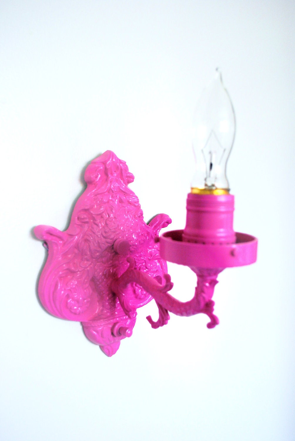 ANTIQUE WALL SCONCE Hollywood Regency Hot Pink