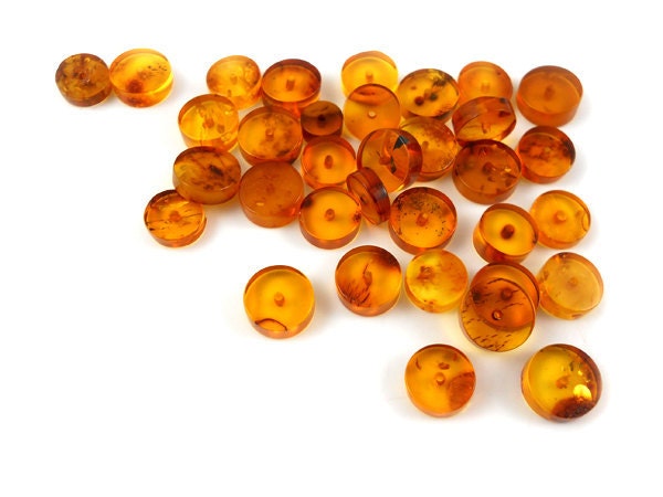 Natural Baltic Amber beads -  34  pcs slices / disks - Cognac