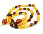 Baltic Amber Baby Teething Necklace. 4 color olive beads -citrine - butter - cognac - cherry