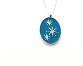 Mod Stars Hand Embroidered Pendant in Turquoise