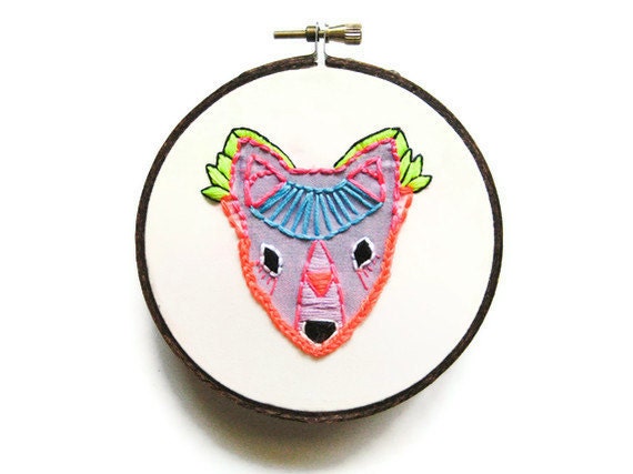 Purple Amethyst Fox Embroidery Hoop (with MountRoyalMint) - Bright Neon Autumn Fall Woodland Home Decor