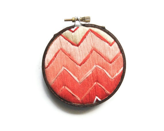 SALE - Chevron Ombre Embroidery Hoop - Peach Coral Gradient Coral Geometric Hoop Art 3 inch Home Decor