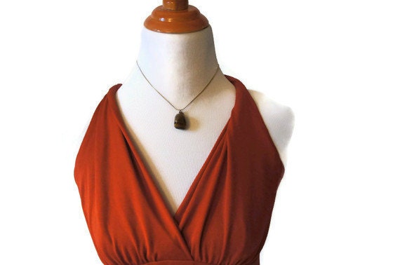 Vintage Prom Dress Burnt Orange Polyester Material from the 1970s Era - AnEyeforJulz