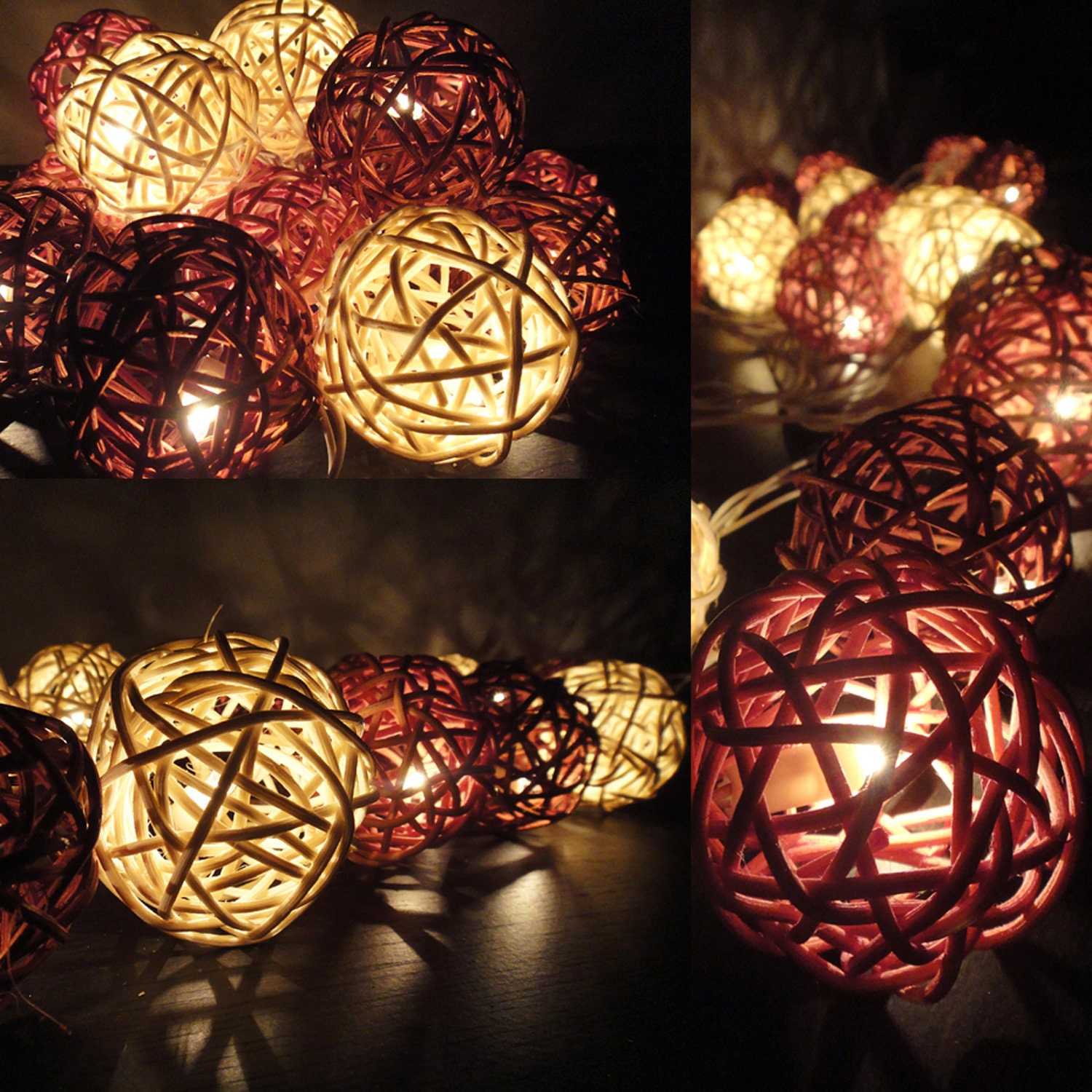 20 Mixed Earth Tone Handmade Rattan Balls Fairy String Lights Party Party Patio Wedding Floor Table or Hanging Gift Home Decoration