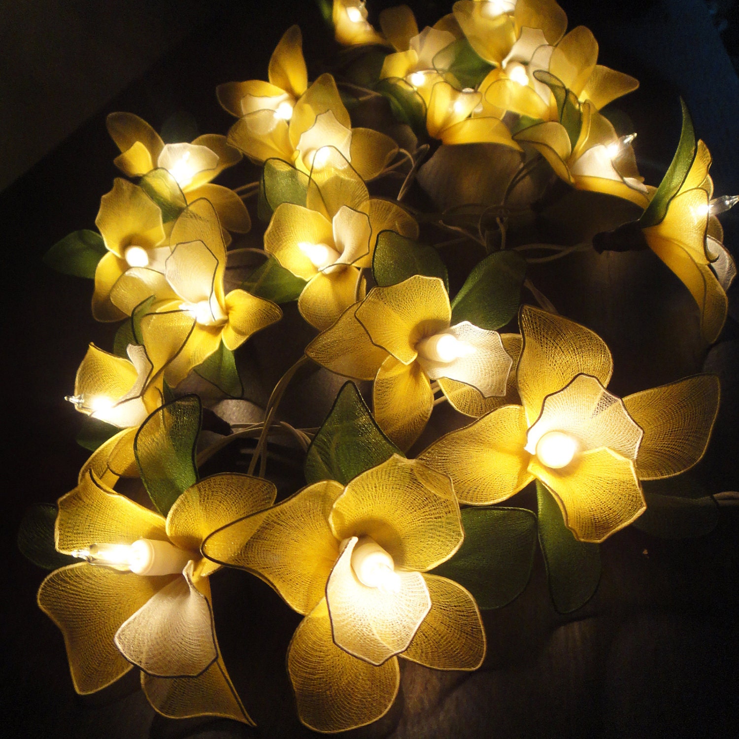 20 Yellow Orchid Flower Fairy String Lights Wedding Party Floral Home Decor 3.5m