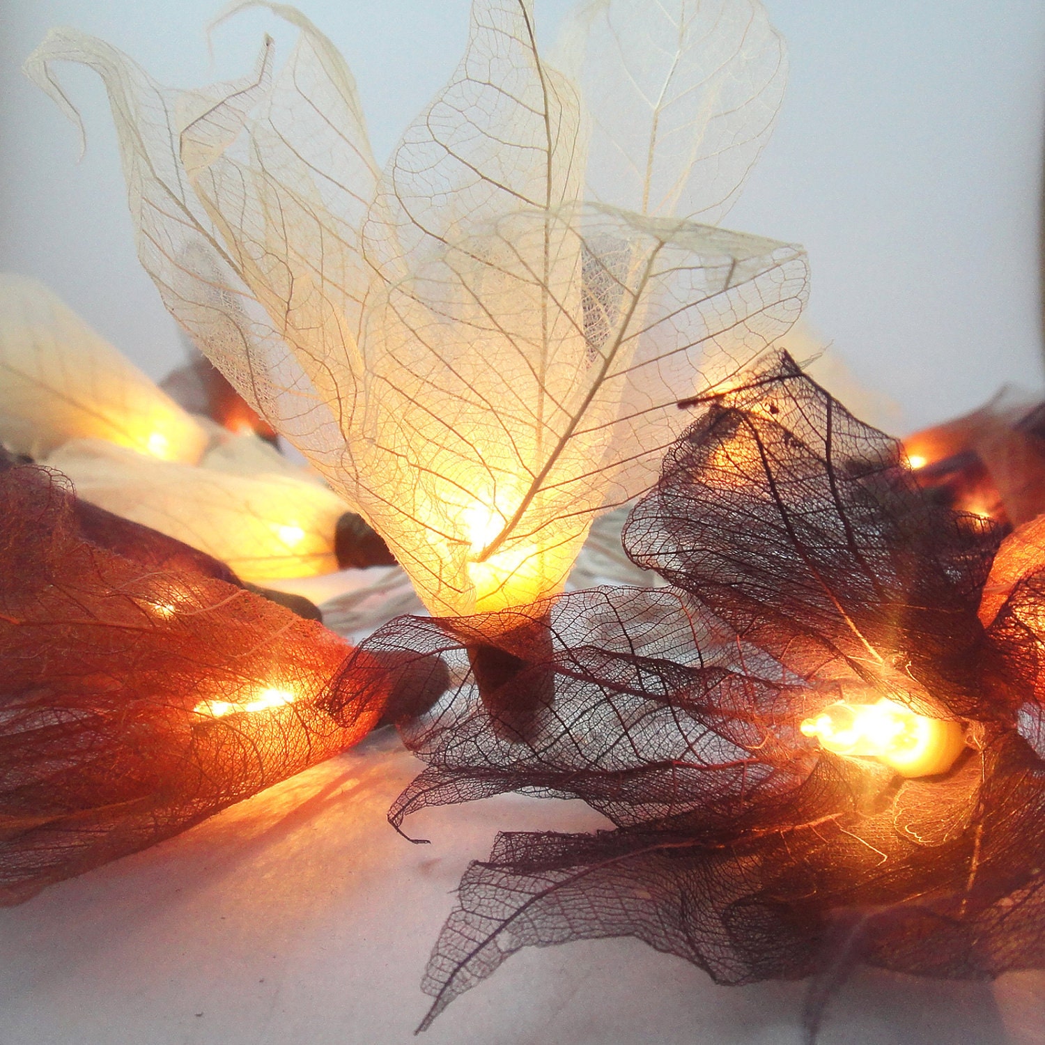 20 Earth Tone Bodhi Leave Flower Fairy Lights String 3.5M Home Accent Floral Party Patio Wedding Floor Table or Hanging Gift Home Decoration
