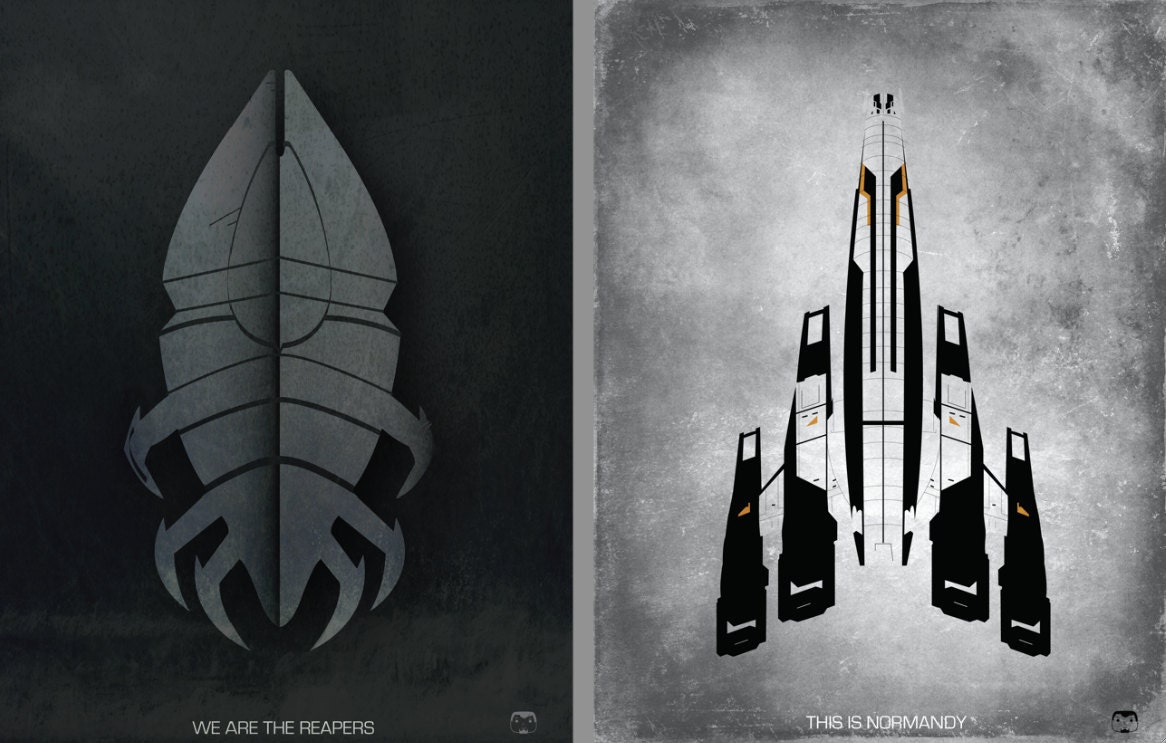 Mass Effect "We Are The Reapers" & "This Is Normandy" Fan Art Portrait Prints, 8.5"x11" (Two Prints)