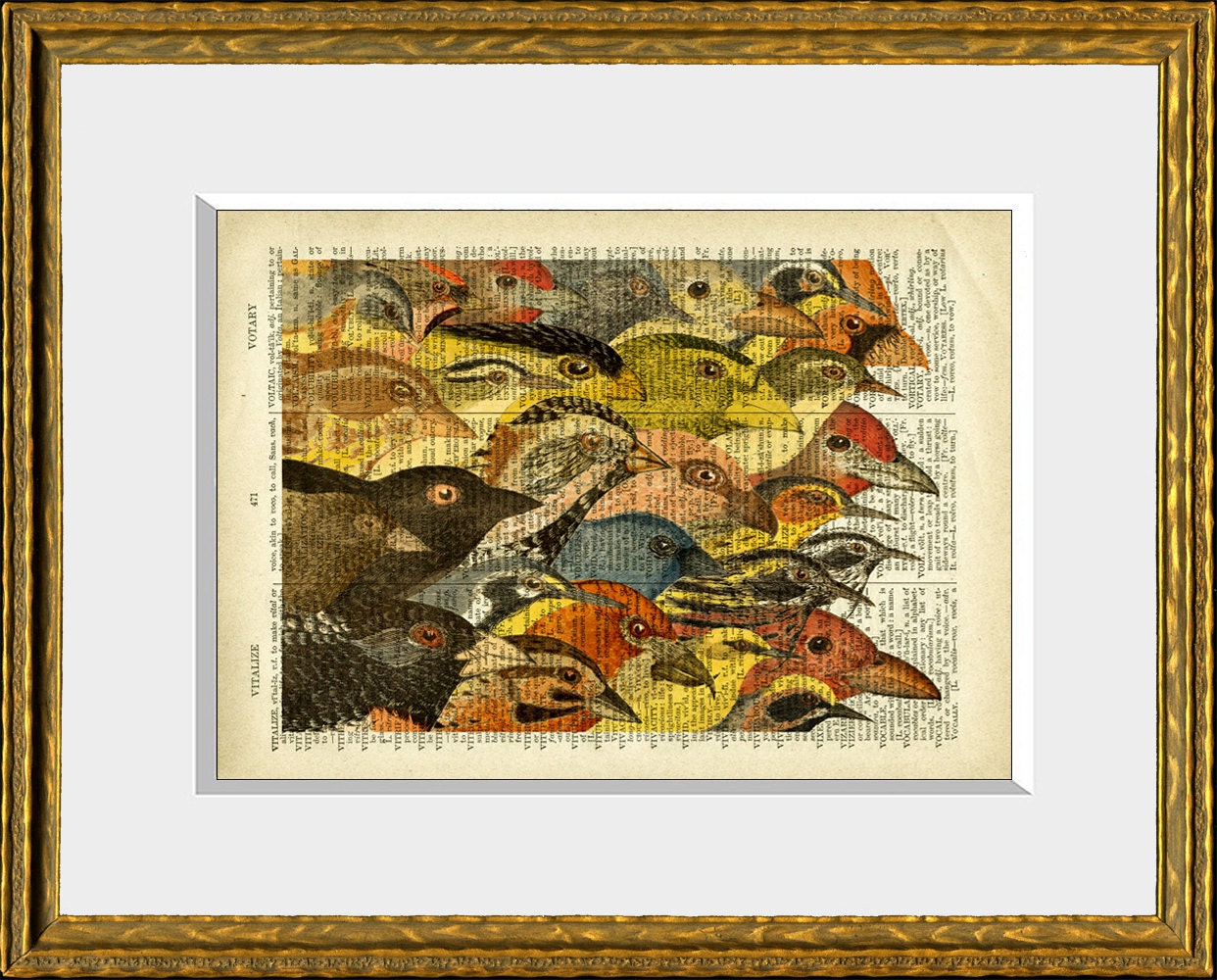 VINTAGE MIGRATION recycled book page art print - an upcycled antique dictionary page with an original vintage bird collage - home decor