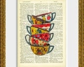 TIN TOY TEACUPS dictionary page art print - an upcycled antique dictionary page with an original photographic illustration - home decor