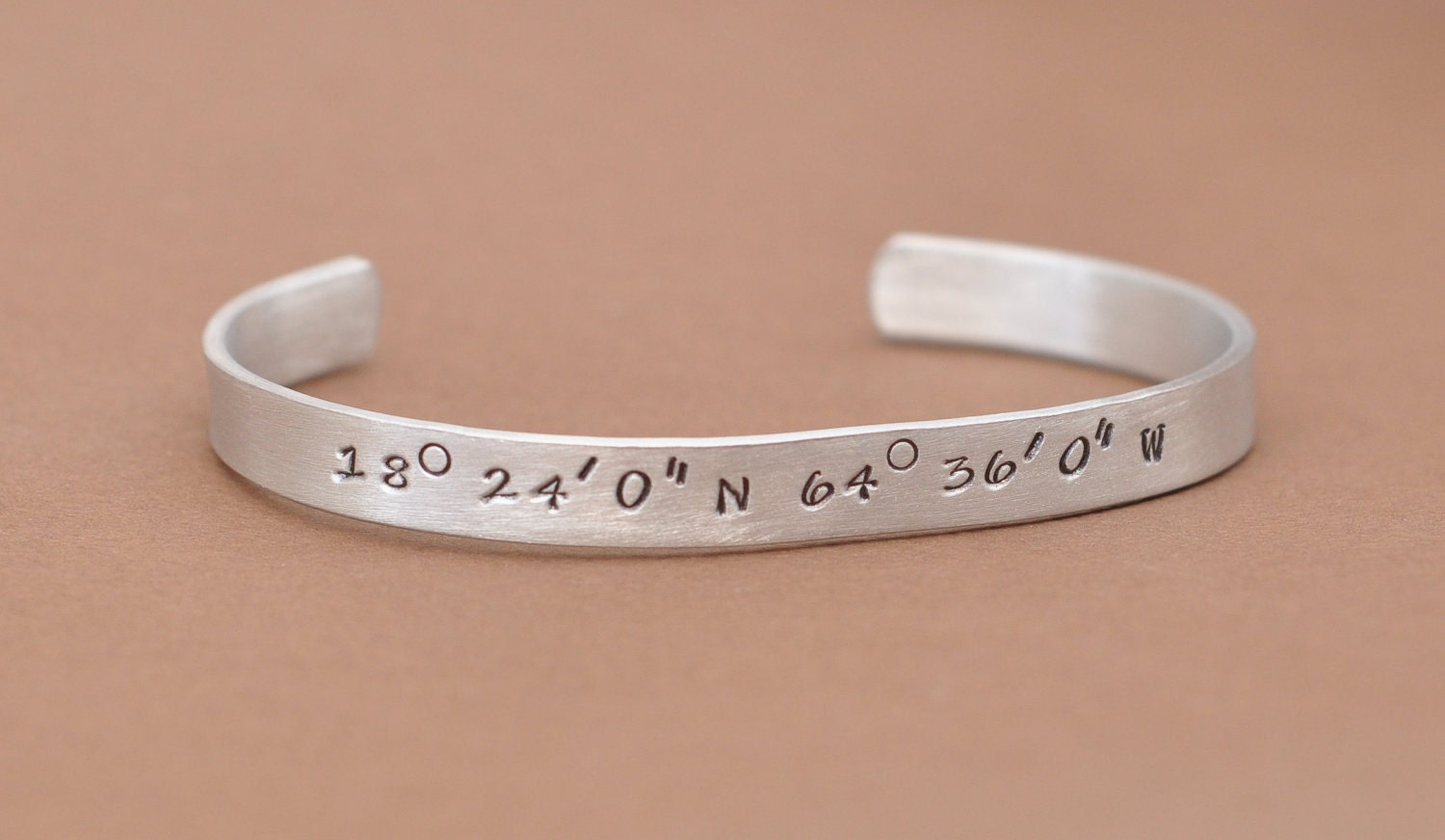 Latitude longitude hand stamped bracelet cuff - Coordinates - customized and personalized