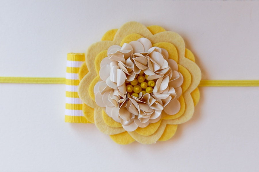 Yellow wool felt sequin flower baby-toddler-headband