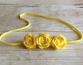 Yellow wool felt mini trio of roses headband newborn-baby-toddler-child