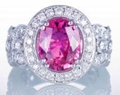 ONE of a Kind Strong Intense Vibrant Pink Sapphire Diamond Halo Unique Design Engagement Anniversary Right Hand Ring
