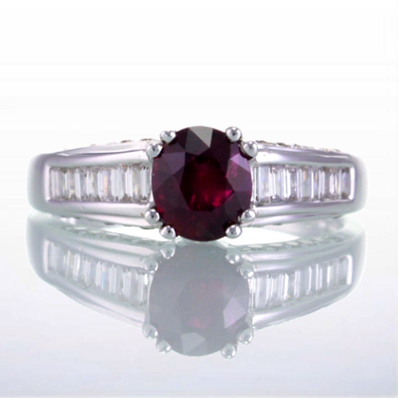 White Gold Ruby and Diamond Solitaire Engagement Channel Set Ring