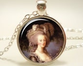 Marie Antoinette Necklace, Art Pendant Charm With Necklace Chain, Silver Plate (0342S1IN)