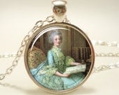 Marie Antoinette Necklace, Art Pendant Charm With Necklace Chain, Silver Plate (0343S1IN)