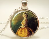 Marie Antoinette Necklace, Art Pendant Charm With Necklace Chain, Silver Plate (0345S1IN)